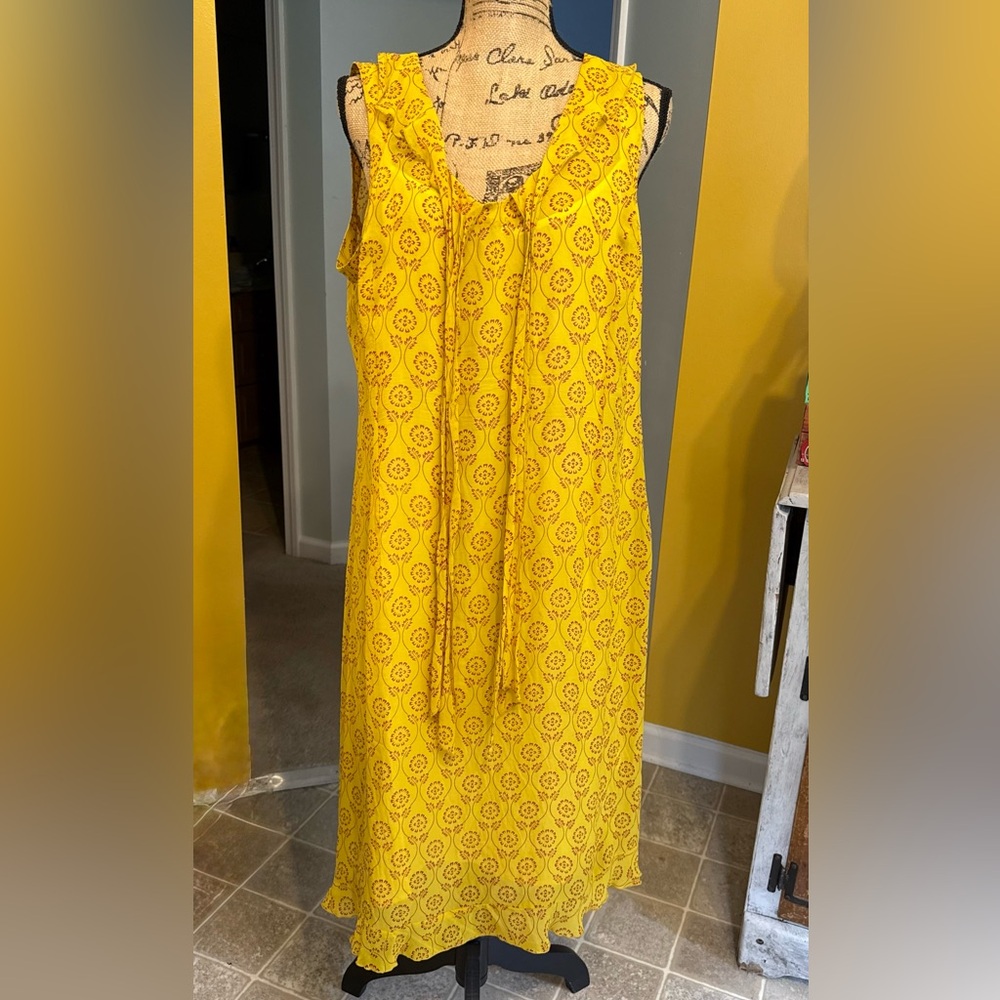 Johnny Was 100% Silk Yellow Floral Maxi Dress